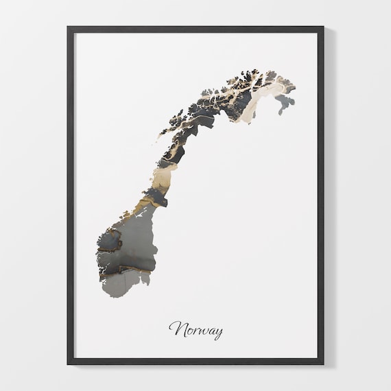 Norway Black And Gold Marble Map Minimalist Elegant Art Poster