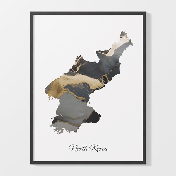 North Korea Elegant Black Gold Marble Map Home Decor Art Poster