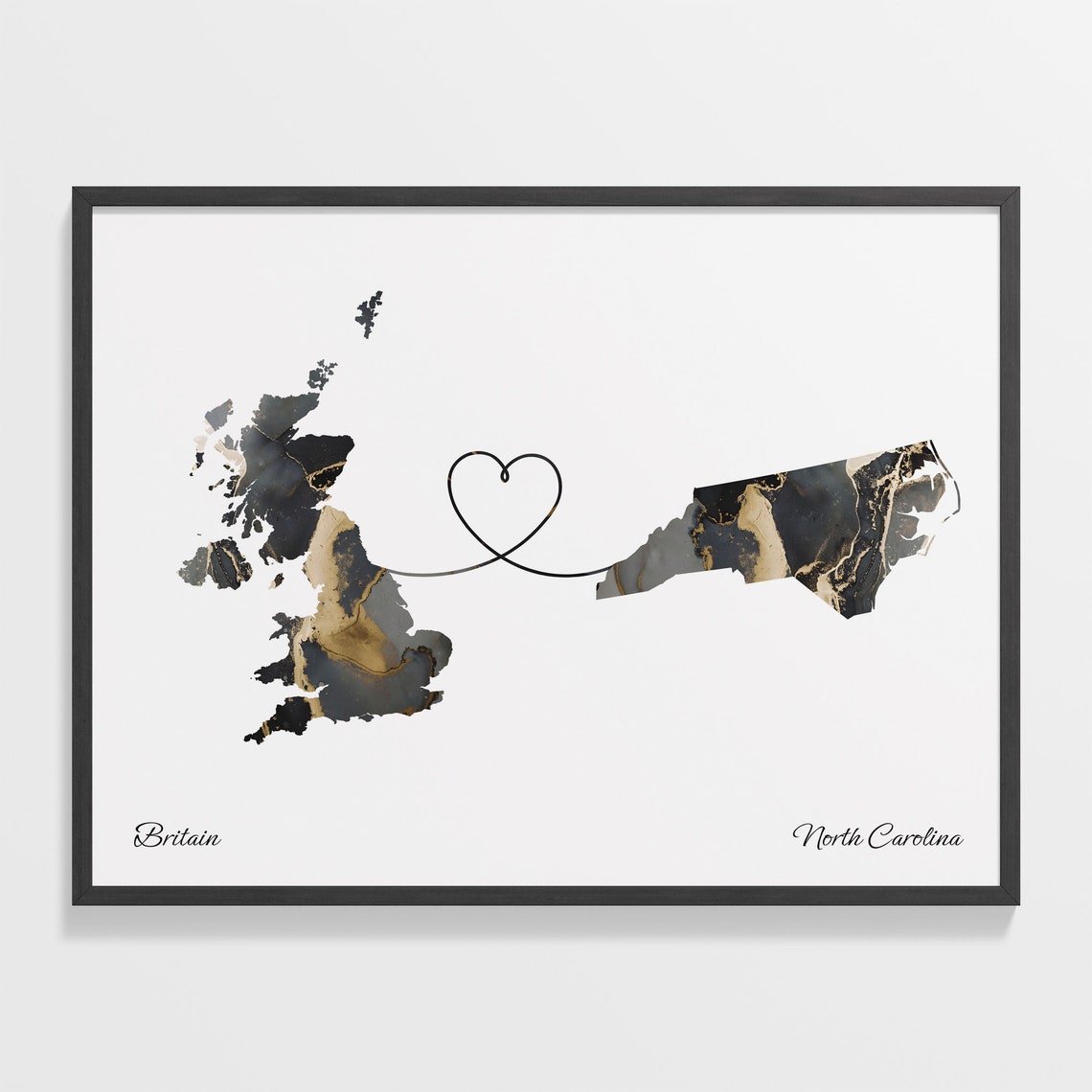 Britain to North Carolina Marble State Map Heart Love Gift Poster