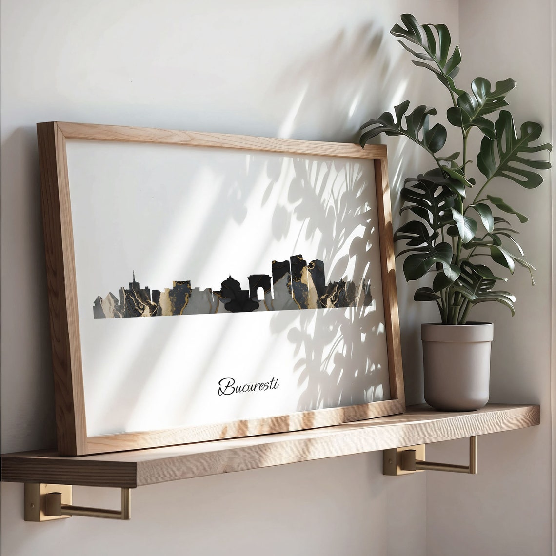 Bucuresti Romania Black and Gold Marble Skyline Silhouette Art Poster - Image 3