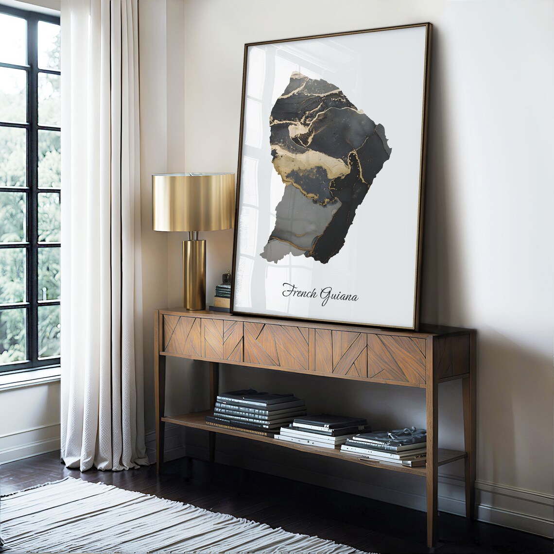 French Guiana Black and Gold Marble Country Map Elegant Decor Poster - Image 4