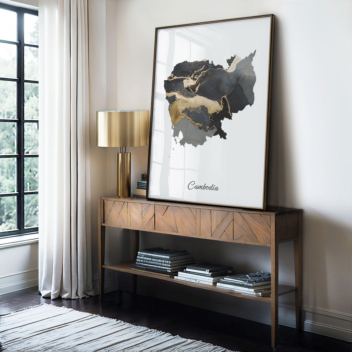 Cambodia Black and Gold Marble Silhouette Country Map Poster - Image 4