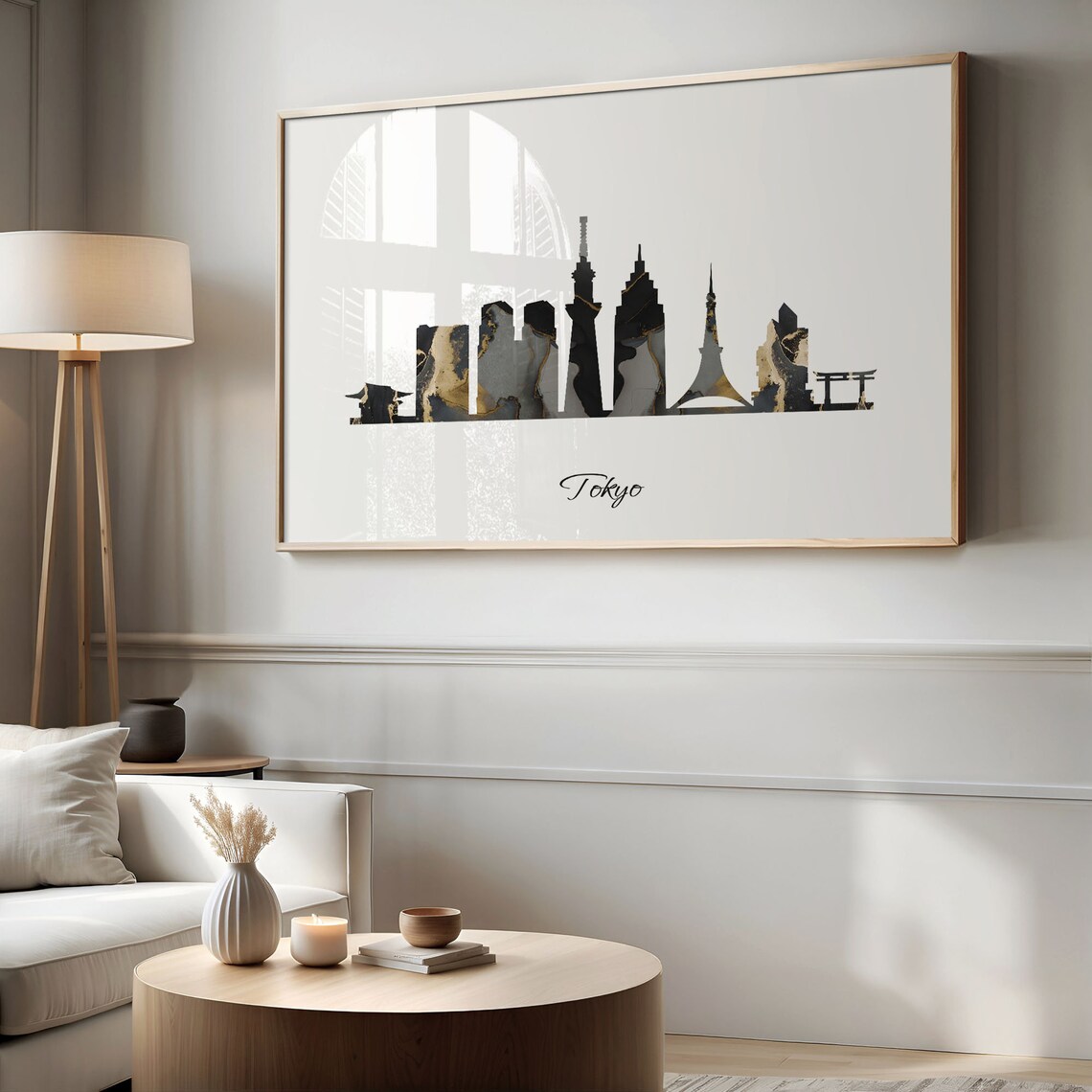 Tokyo Japan Black Gold Marble Skyline Tower Silhouette Art Poster - Image 2