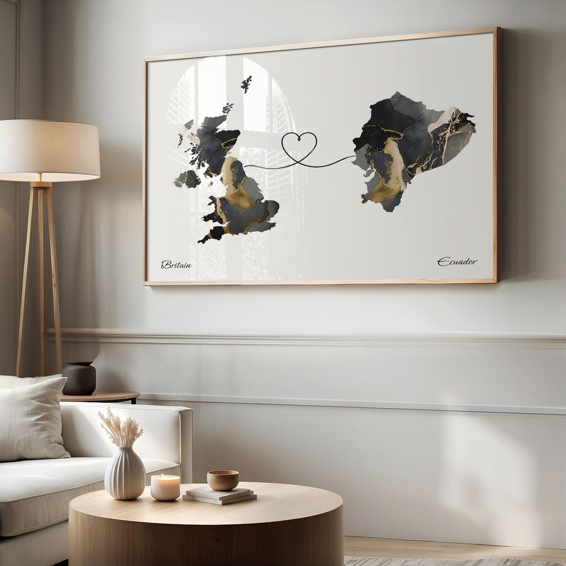 Britain Ecuador Heart Marble Map Couple Long Distance Poster - Image 2
