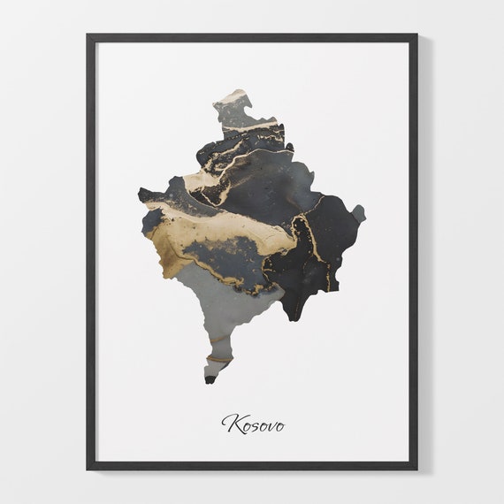 Kosovo Map Poster, Elegant Country Artwork