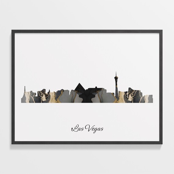 Las Vegas USA Black Gold Marble Skyline Silhouette Cityscape Poster