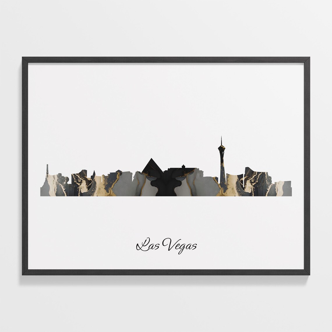 Las Vegas USA Black Gold Marble Skyline Silhouette Cityscape Poster