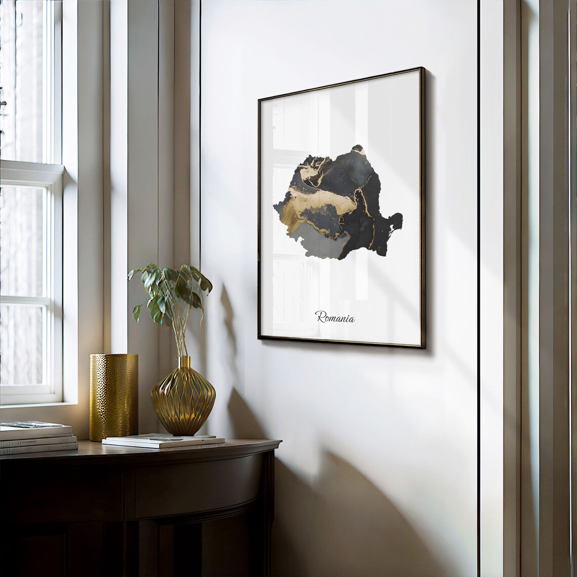 Romania Map Poster, Elegant Black And Gold Art Print - Image 3