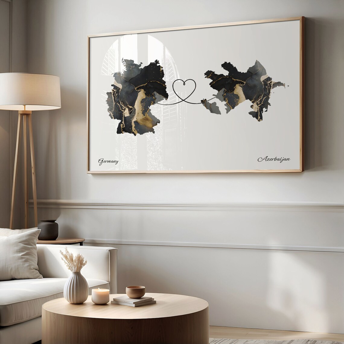 Germany and Azerbaijan Heart Connection Black and Gold Marble Poster - Image 2