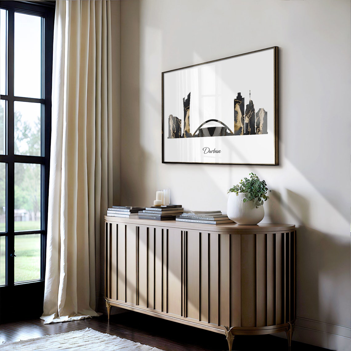Durban Luxury Black Gold Marble City Skyline Silhouette Poster - Image 4