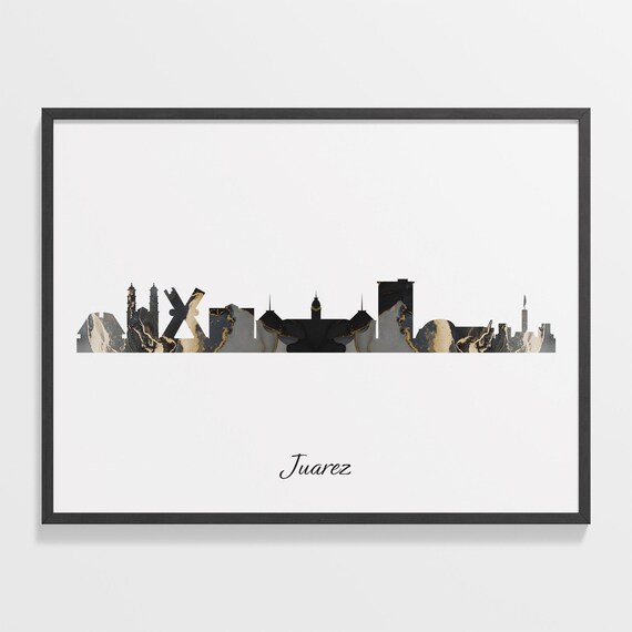 Juarez Skyline Marble Cityscape Black and Gold Minimal Travel Poster