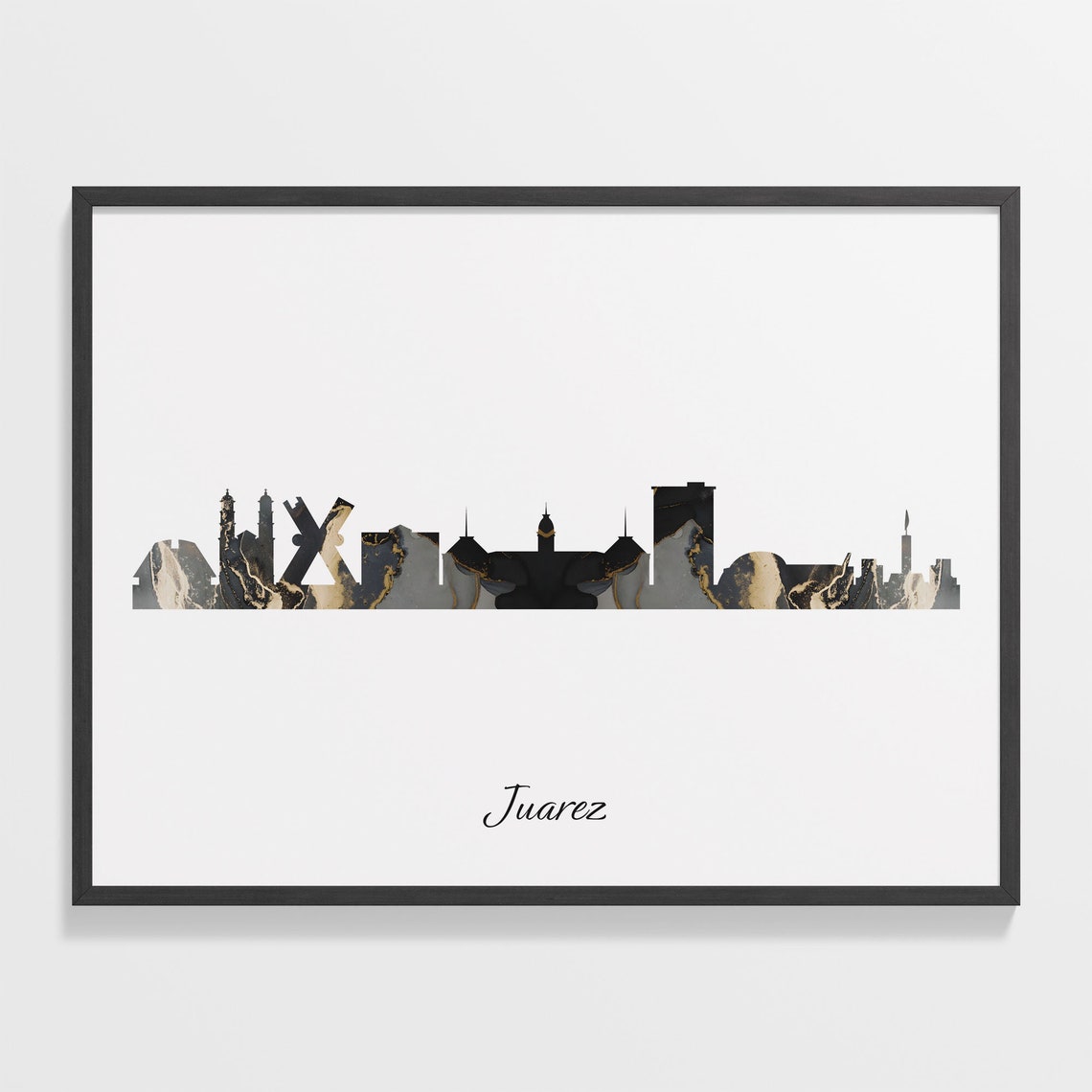 Juarez Skyline Marble Cityscape Black and Gold Minimal Travel Poster