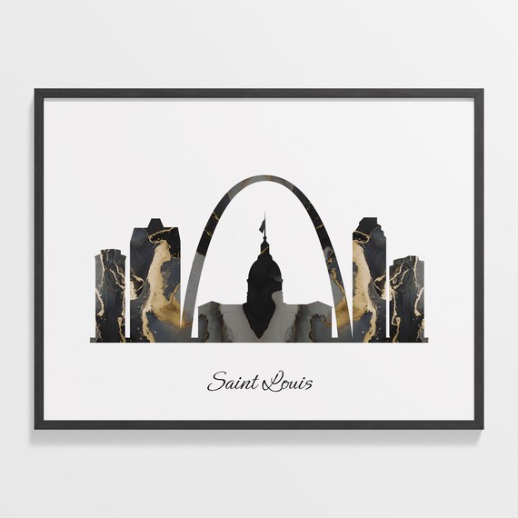 Saint Louis Luxury Black Gold Marble City Skyline Silhouette Poster