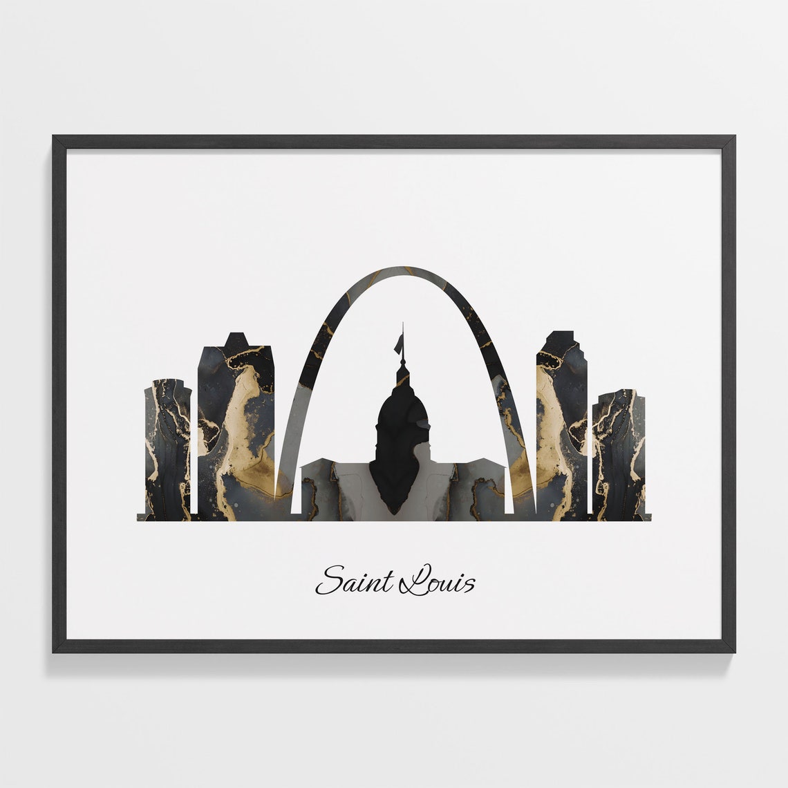 Saint Louis Luxury Black Gold Marble City Skyline Silhouette Poster
