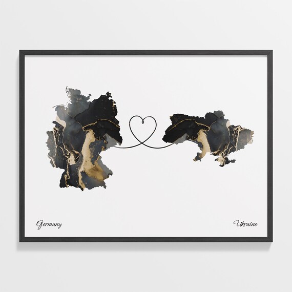Germany and Ukraine Marble Heart Map Long Distance Love Poster