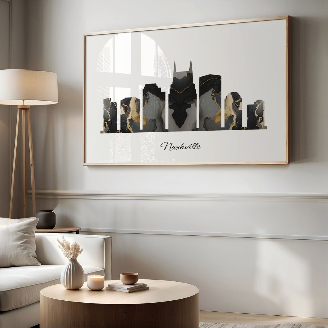 Nashville Luxury Black Gold Marble City Skyline Silhouette Poster - Image 2