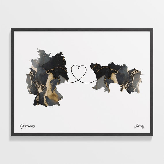 Germany To Jersey Print Japanese Gift Marble Two Countries Map Poster Travel Art Borderless Love C22 489