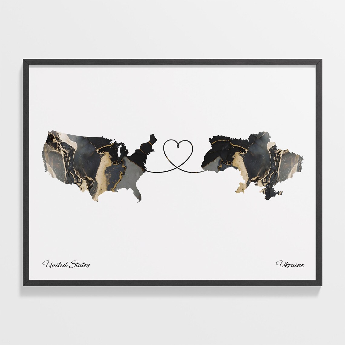 USA to Ukraine Map Poster, Expatriate Travel Art