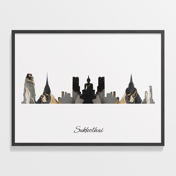 Sukhothai Skyline Black and Gold Marble Cityscape Art Poster