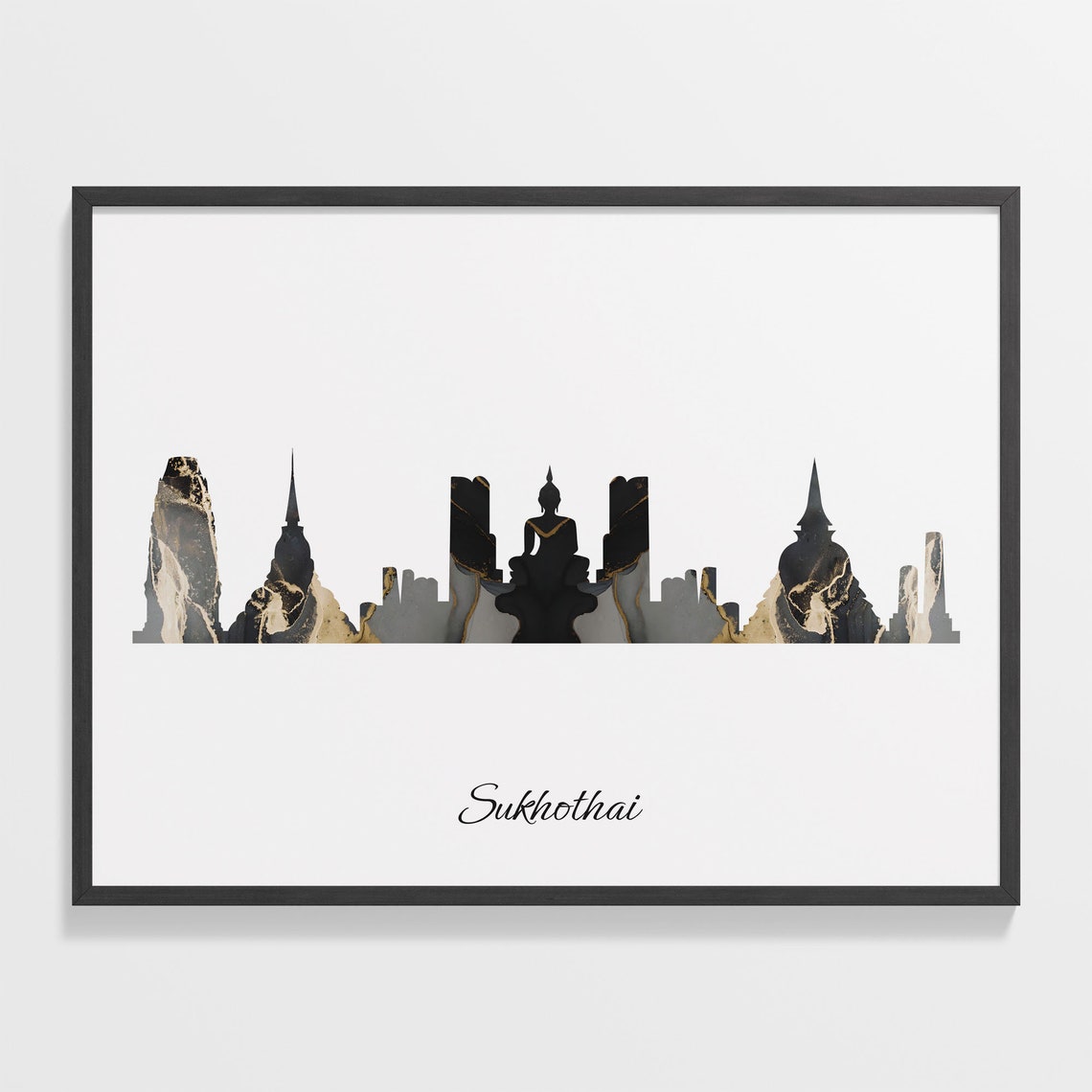 Sukhothai Skyline Black and Gold Marble Cityscape Art Poster