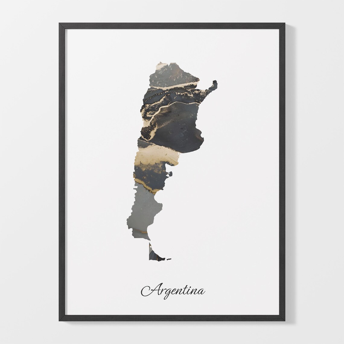 Argentina Map Art Print, Elegant Black And Gold