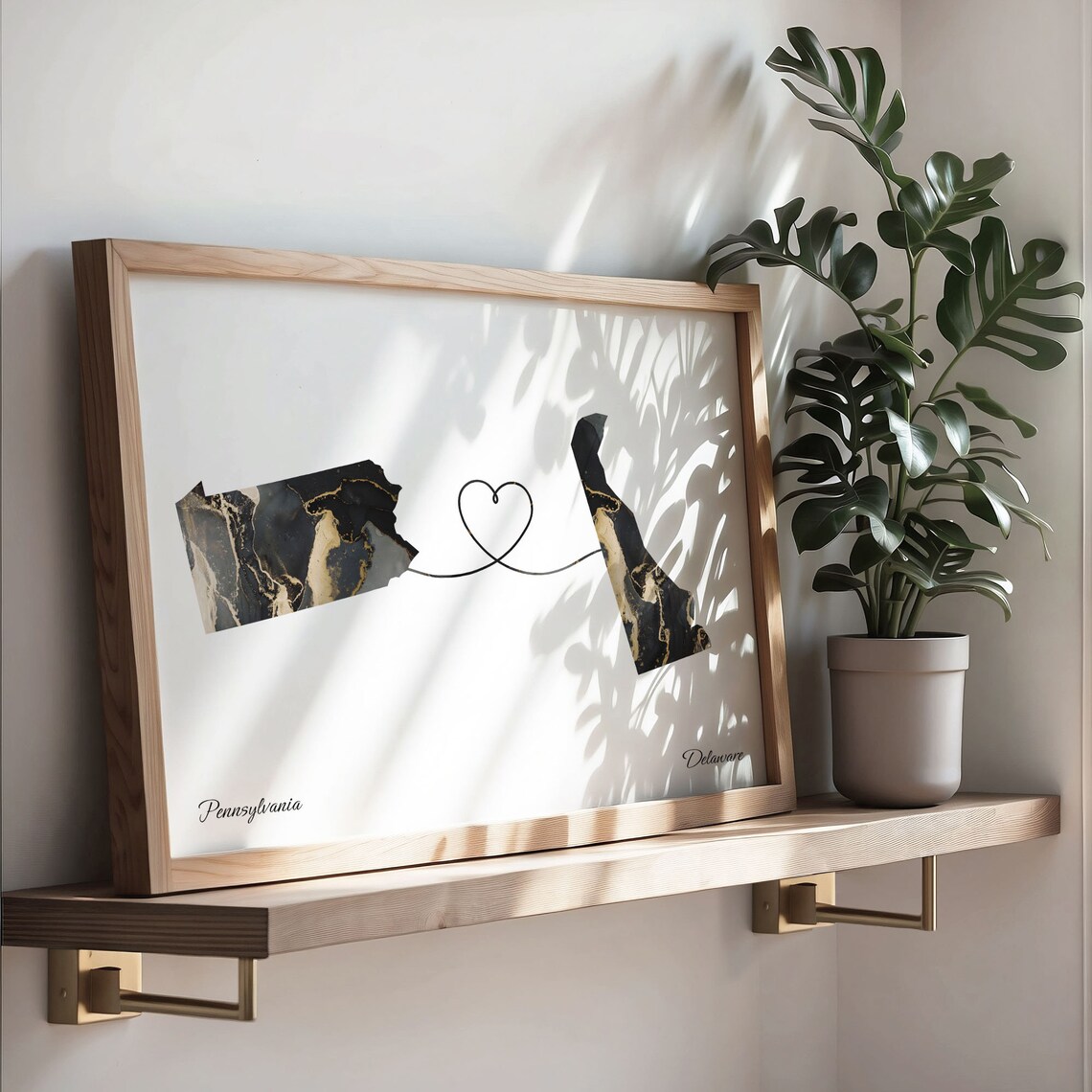 Pennsylvania to Delaware Marble State Map Heart Long Distance Connection Poster - Image 3