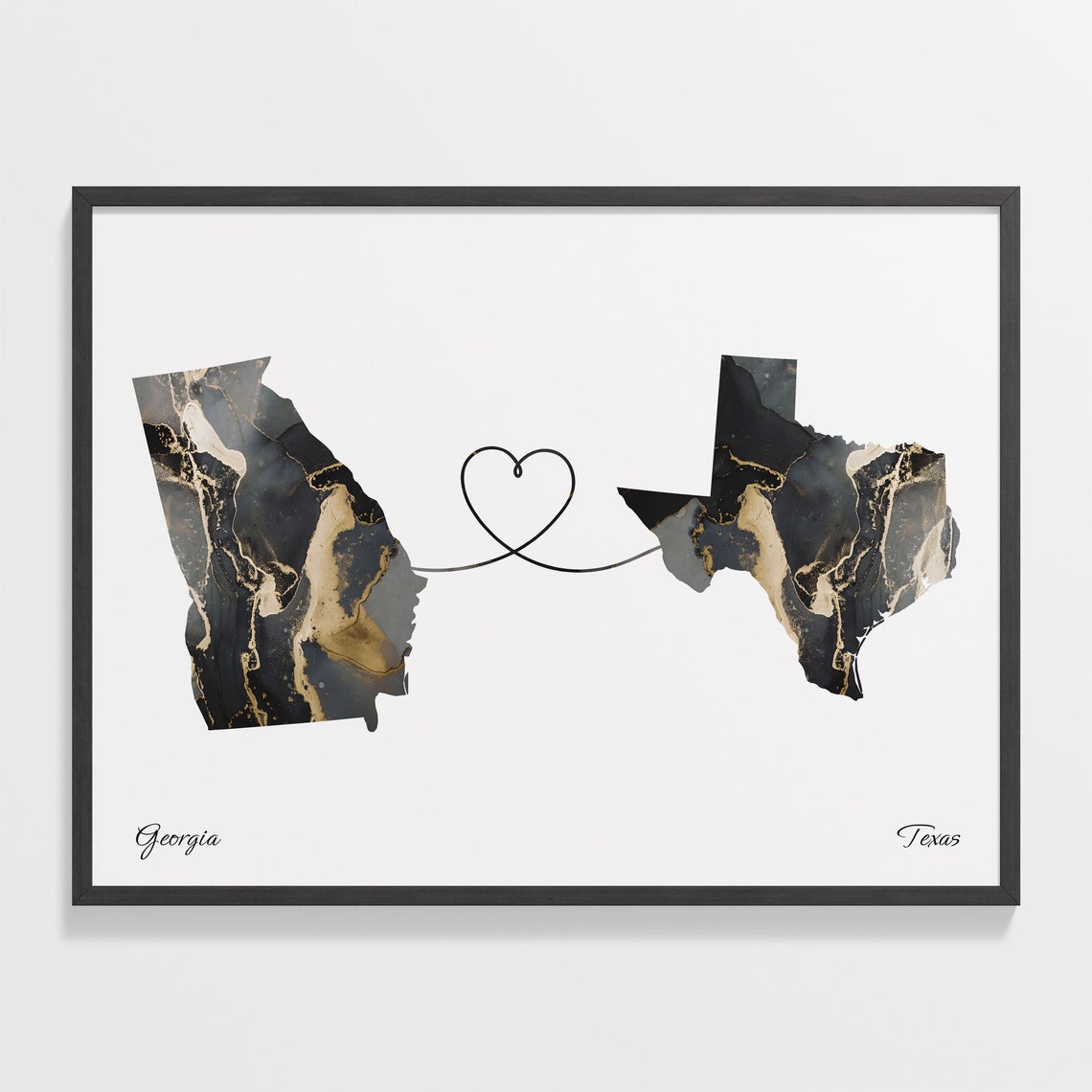 Georgia and Texas Marble Heart Map Long Distance Love Poster