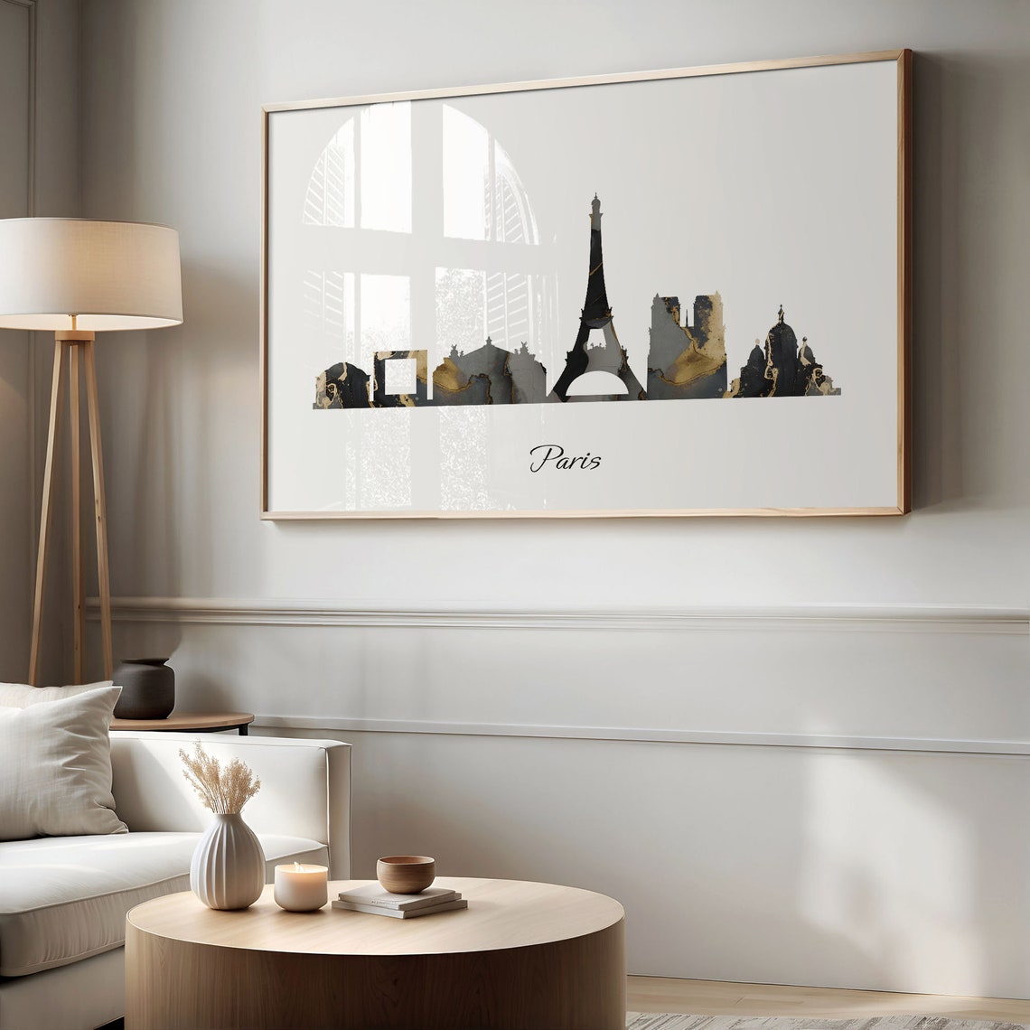 Paris France Eiffel Tower Black Gold Marble Skyline Silhouette Poster - Image 2