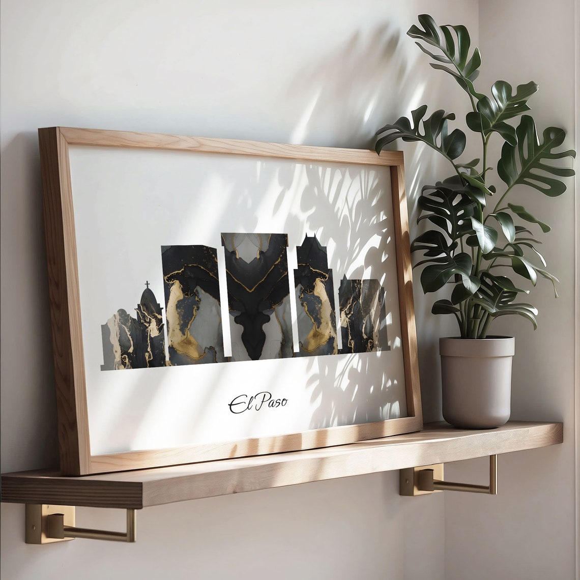 El Paso USA Marble Skyline Black Gold Minimalist Cityscape Poster - Image 3