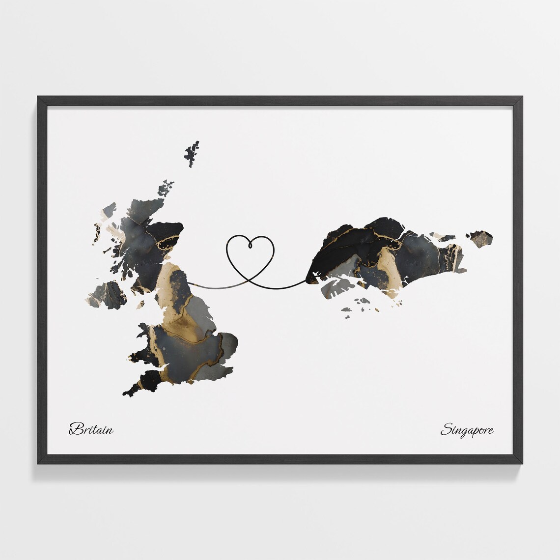 Britain to Singapore Map Poster, Travel Wall Art