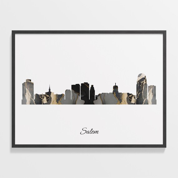Salem Black Marble Skyline Silhouette Poster Modern Cityscape Art
