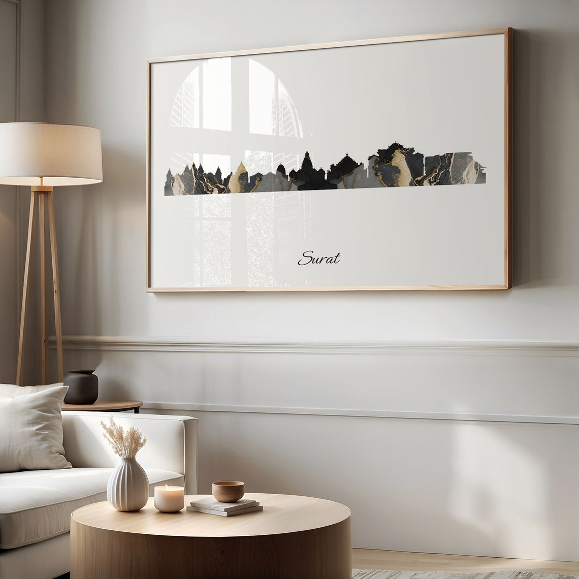 Surat India Black Gold Marble City Skyline Silhouette Art Poster - Image 2