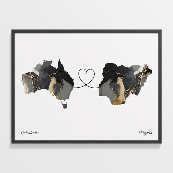 Australia Nigeria Marble Two Countries Heart Connection Art Poster