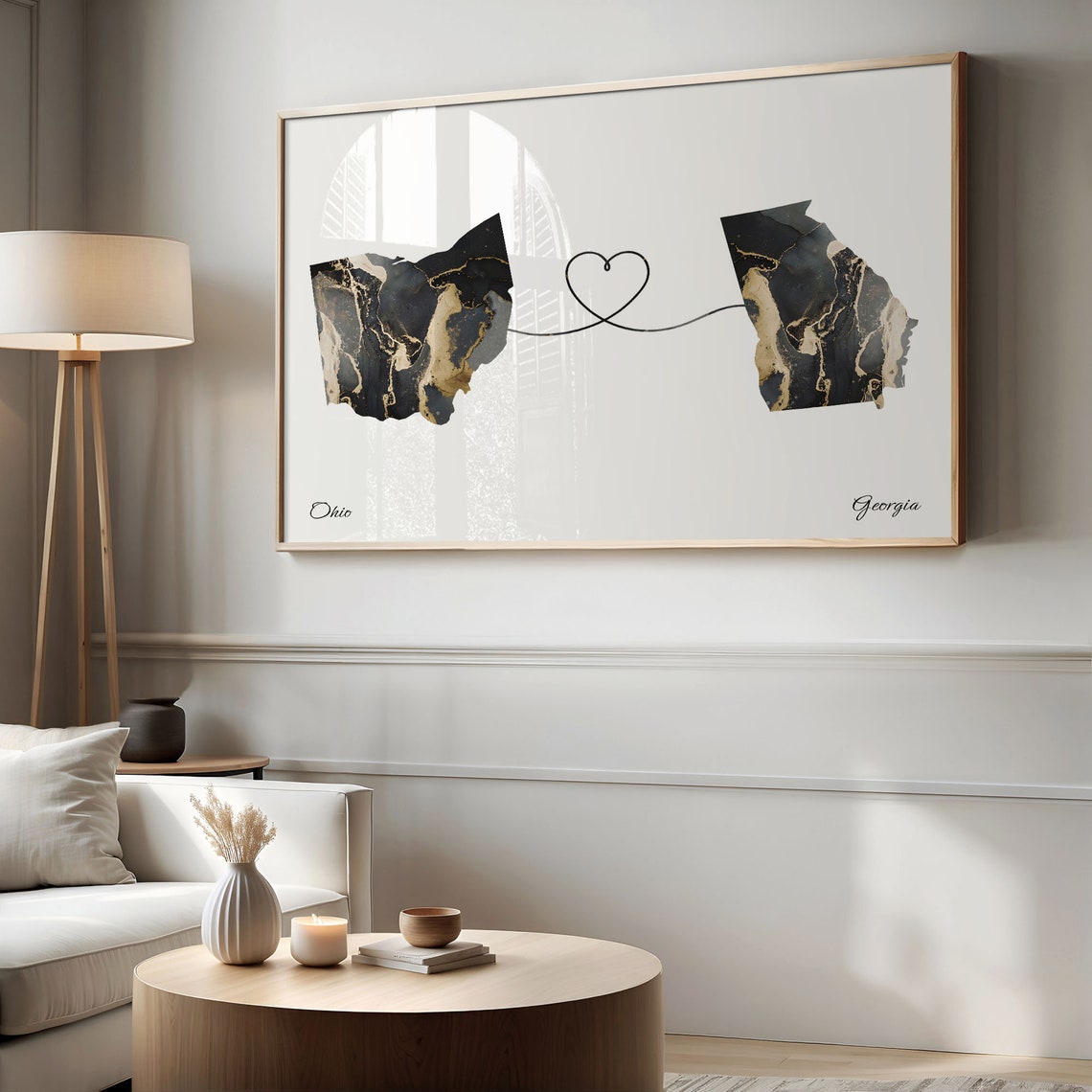 Ohio to Georgia Heart Connection Marble Map Keepsake Gift Poster - Image 2