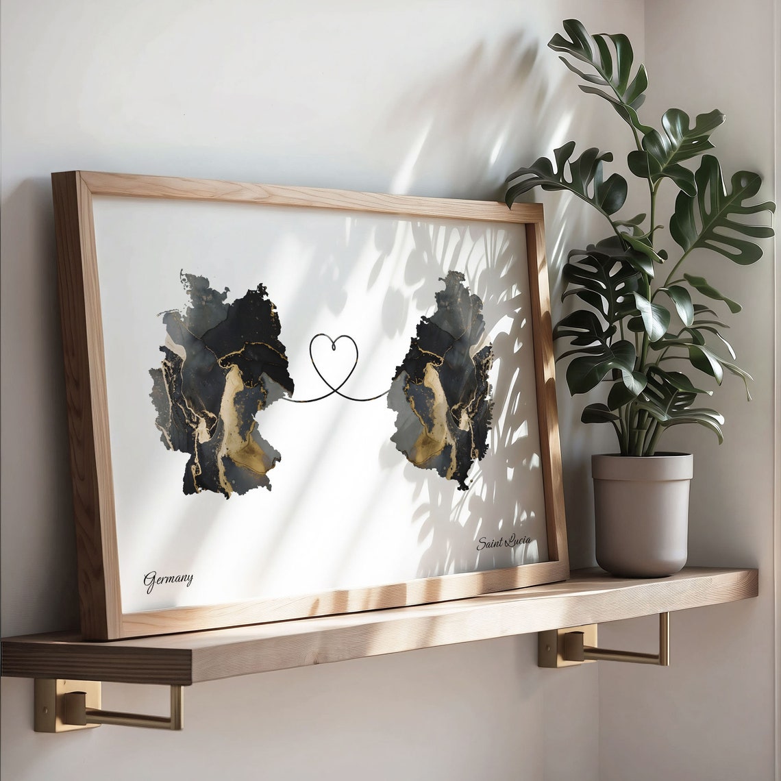 Germany and Saint Lucia Marble Heart Map Long Distance Poster - Image 3
