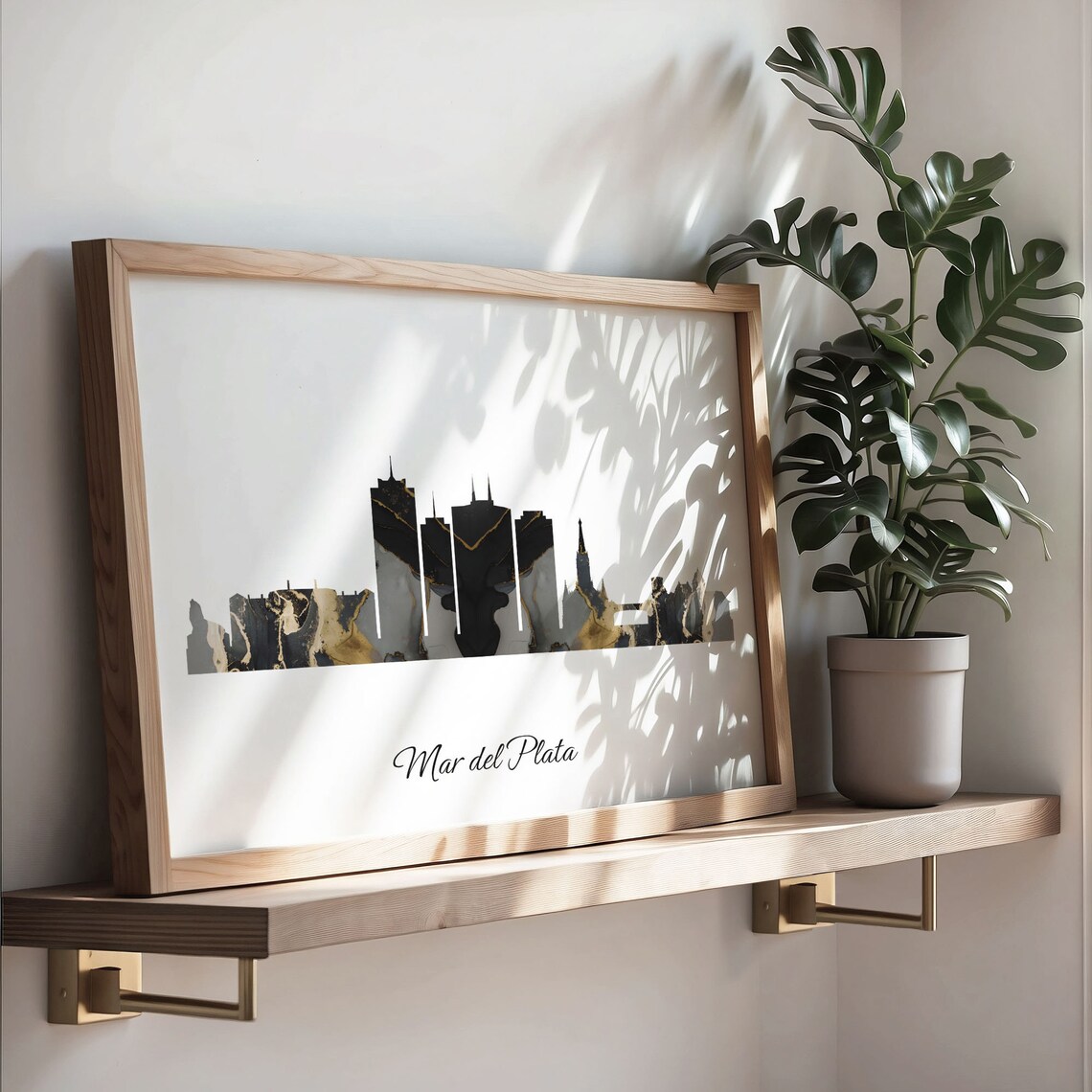 Mar del Plata Black Marble Skyline Coastal City Poster Modern Cityscape Art - Image 3