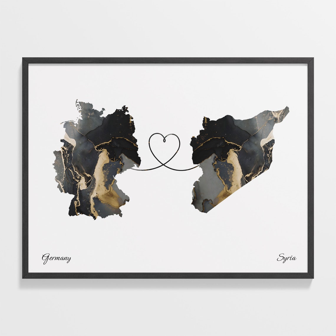 Germany Syria Love Heart Marble Map Couple Long Distance Poster