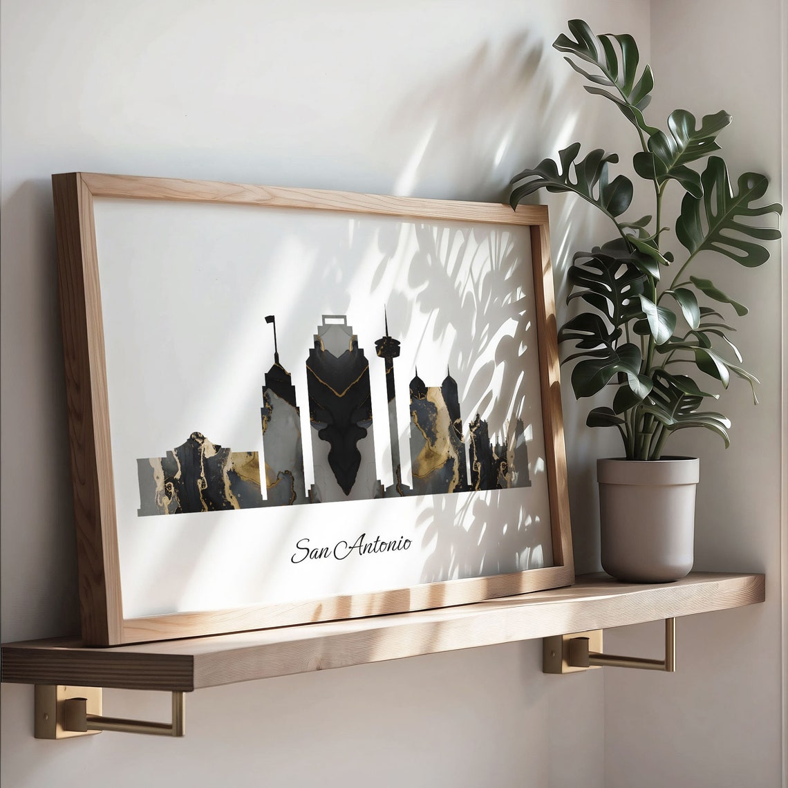 San Antonio Texas Black Gold Marble Tower Skyline Silhouette Poster - Image 3