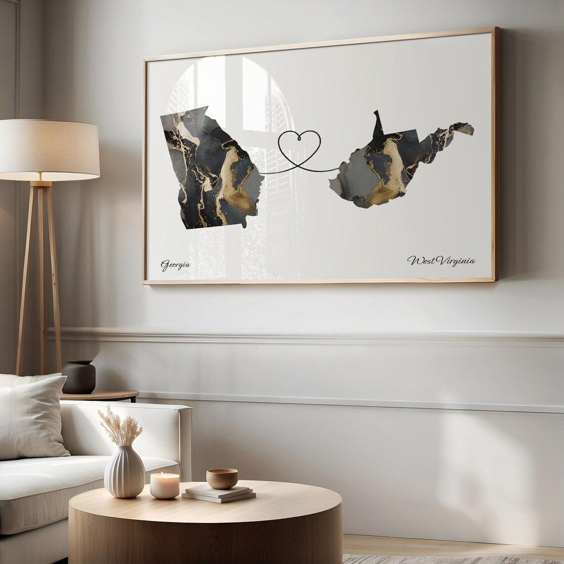Georgia to West Virginia Black Marble State Map Long Distance Love Poster - Image 2