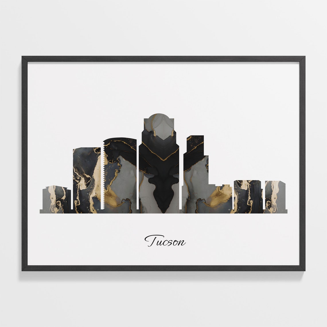 Tucson Skyline Minimalist Black Gold Marble Cityscape Art Poster
