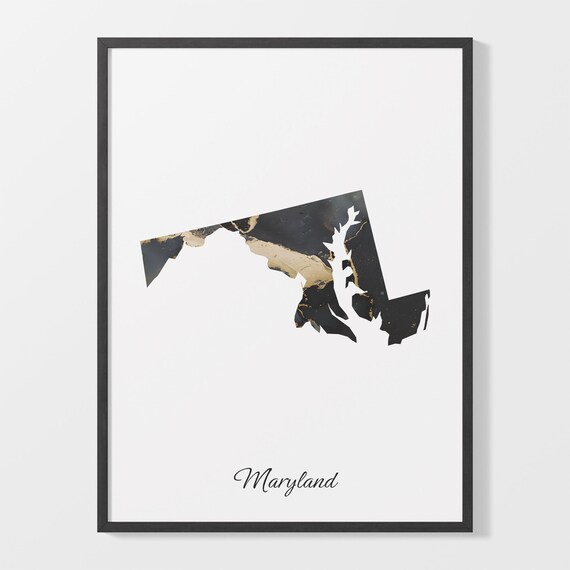 Maryland Black And Gold Marble Map Minimalist Elegant Art Poster