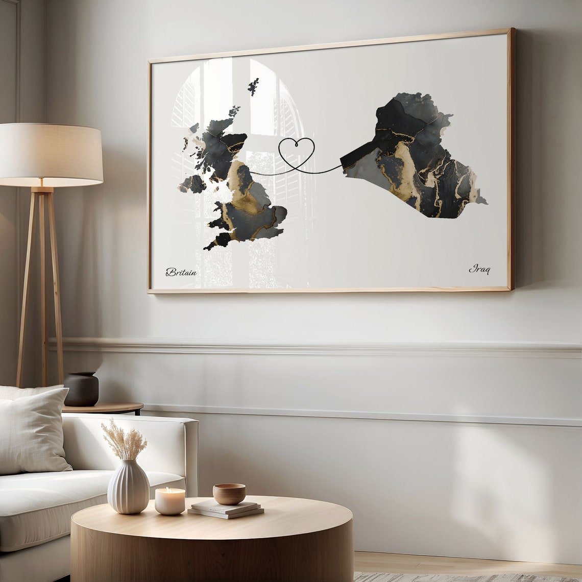 Britain To Iraq Heart Linked Marble Map Love Connection Poster - Image 2