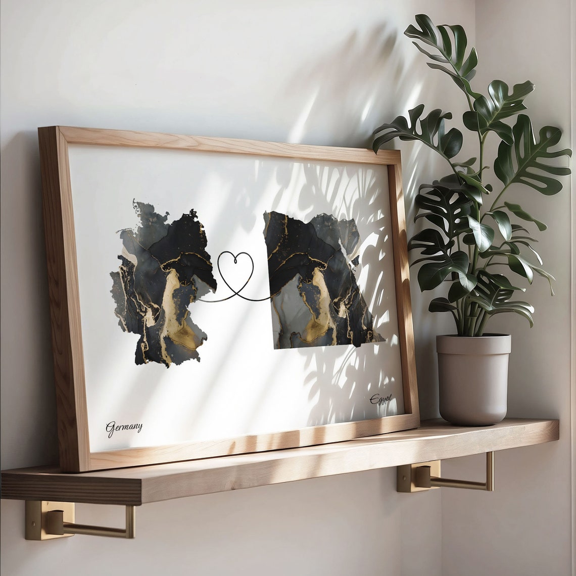 Germany and Egypt Heart Connection Black and Gold Marble Poster - Image 3