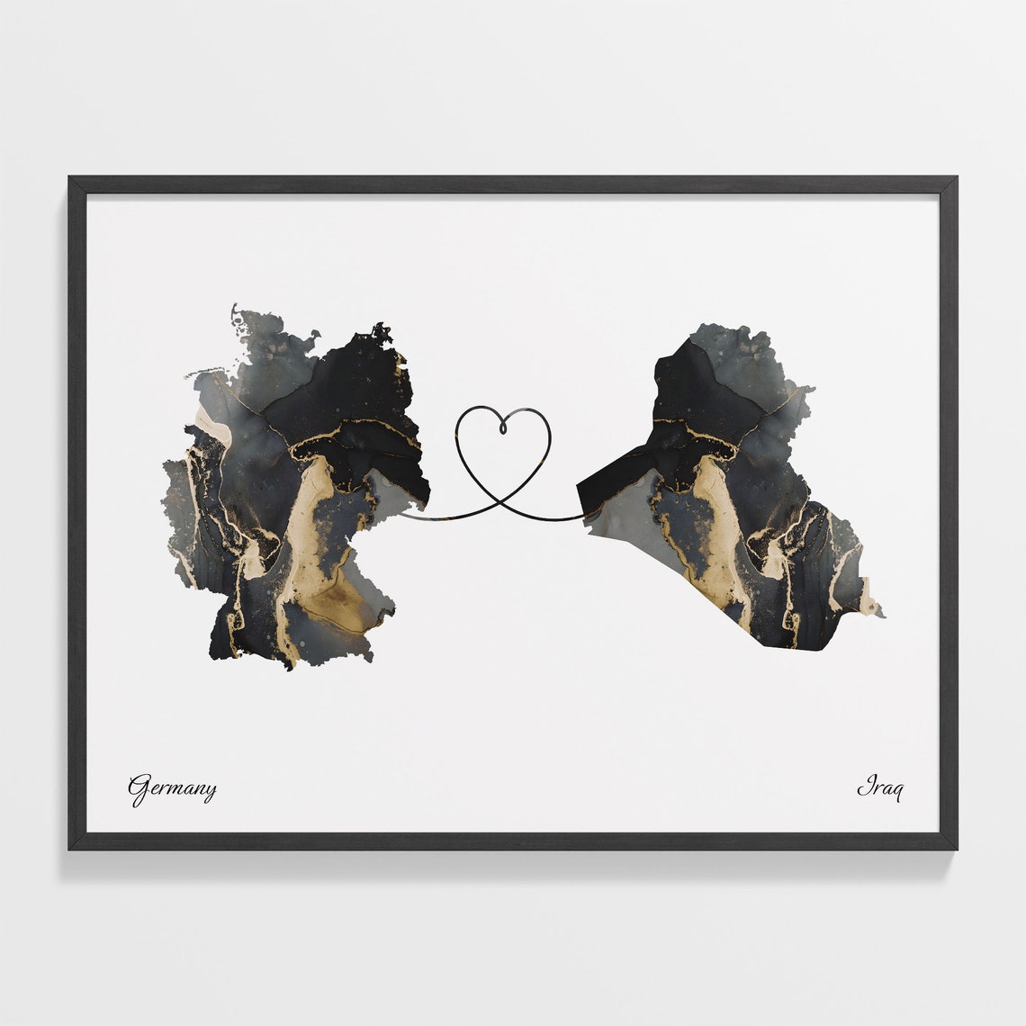 Germany and Iraq Marble Heart Connected Countries Map Poster
