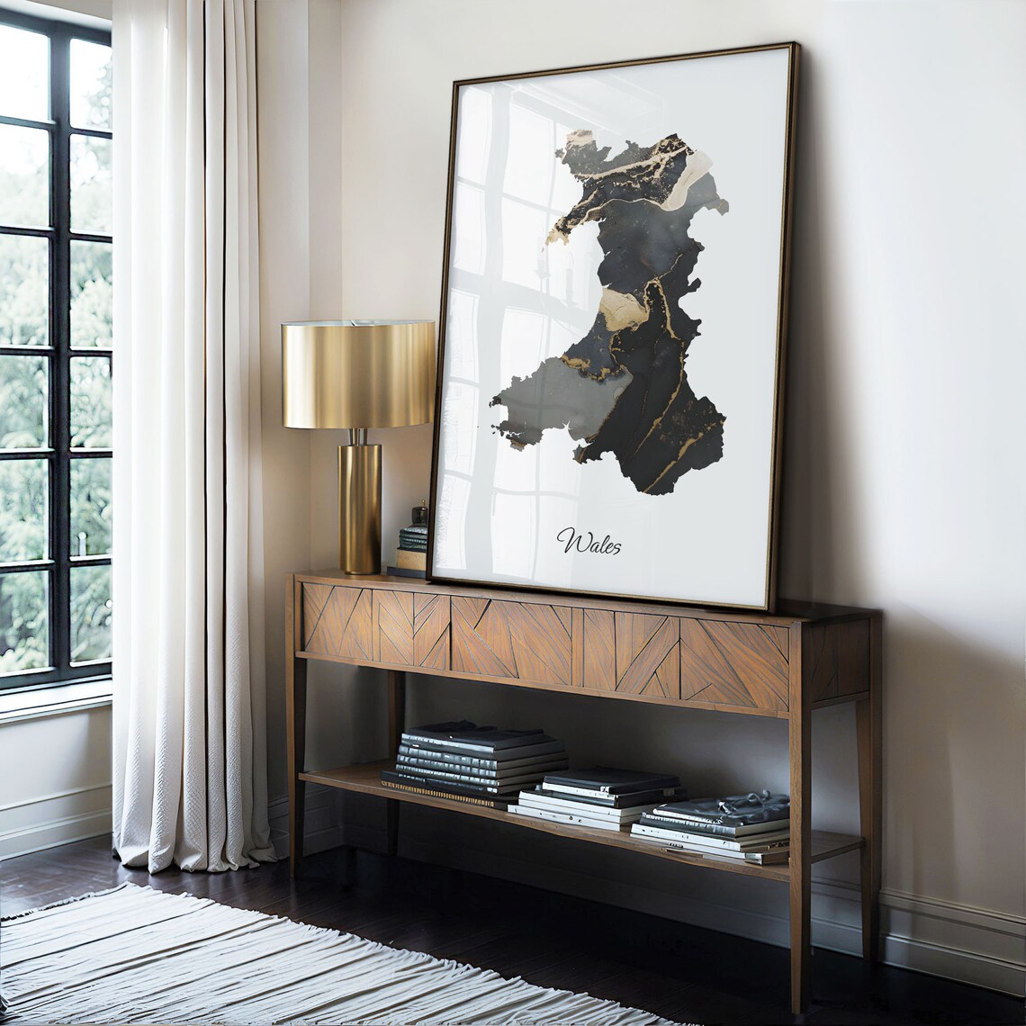 Wales Map Art Print, Elegant Black and Gold Decor - Image 4
