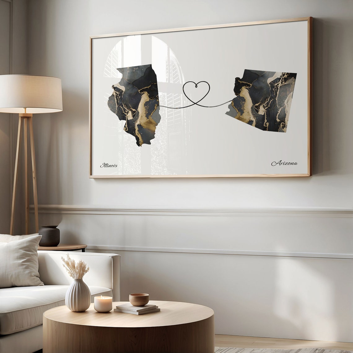 Illinois to Arizona Long Distance Love Marble Map Art Poster - Image 2