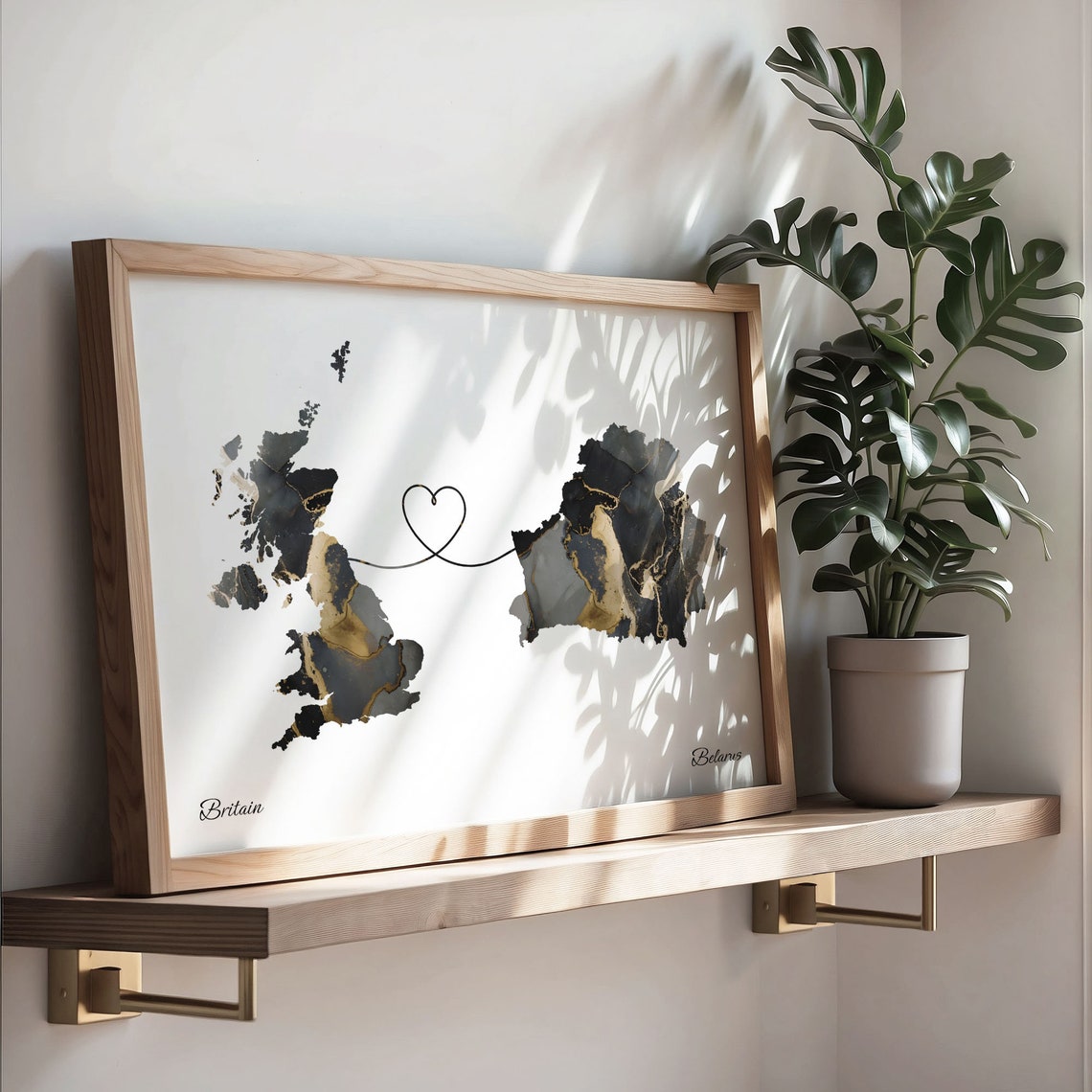 Britain Belarus Heart Marble Map Couple Long Distance Poster - Image 3