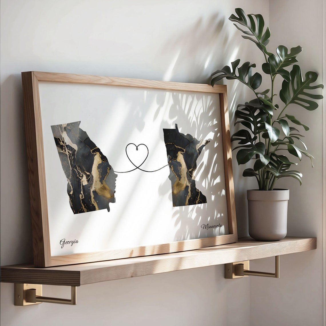 Georgia to Minnesota Black Marble State Map Long Distance Love Poster - Image 3