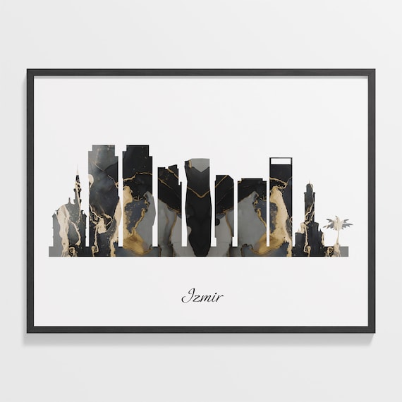 Izmir Turkey Marble Skyline Black Gold Minimalist Cityscape Poster