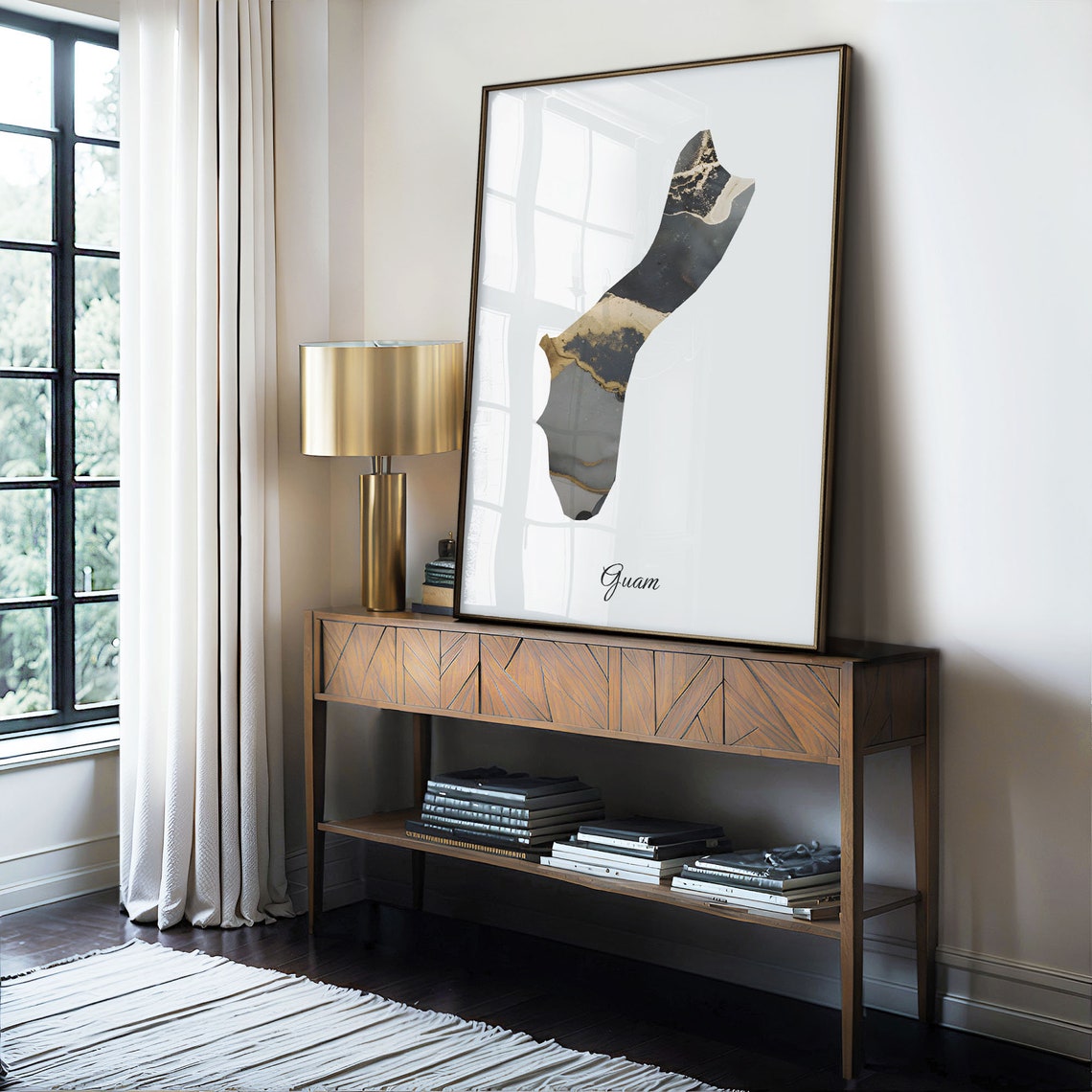 Guam Modern Black Gold Marble Country Map Office Wall Decor Art Poster - Image 4